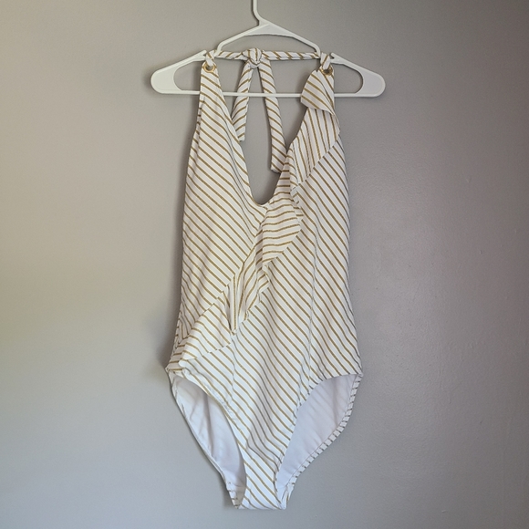 Ralph Lauren Other - Ralph Lauren Shaping Halter One Piece Swimsuit Gold And White Sz 16 NWT